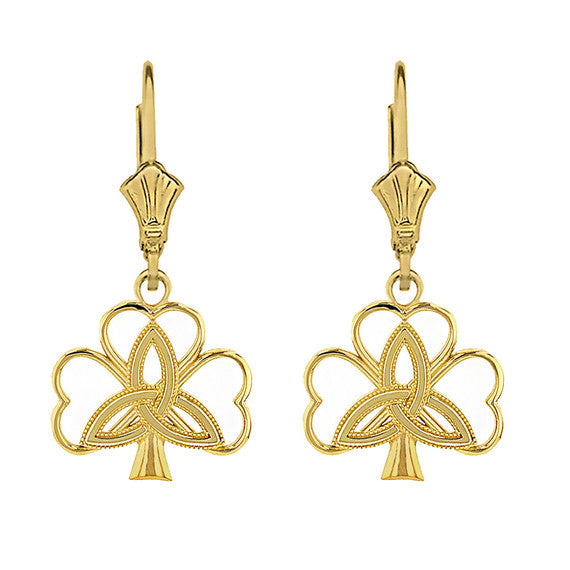 Solid Gold Triquetra Irish Celtic Clover Earring Set(Available in Yellow/Rose/White Gold)