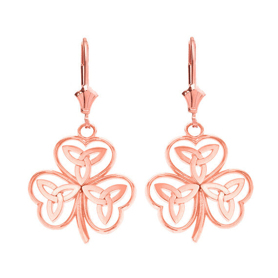 Celtic Trinity Knot Shamrock Drop Earring Set(Available In Yellow/Rose/White Gold)