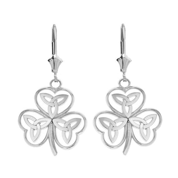 Celtic Trinity Knot Shamrock Drop Earring Set(Available In Yellow/Rose/White Gold)