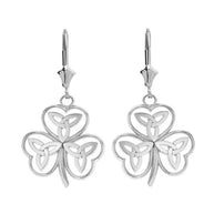 Celtic Trinity Knot Shamrock Drop Earring Set(Available In Yellow/Rose/White Gold)