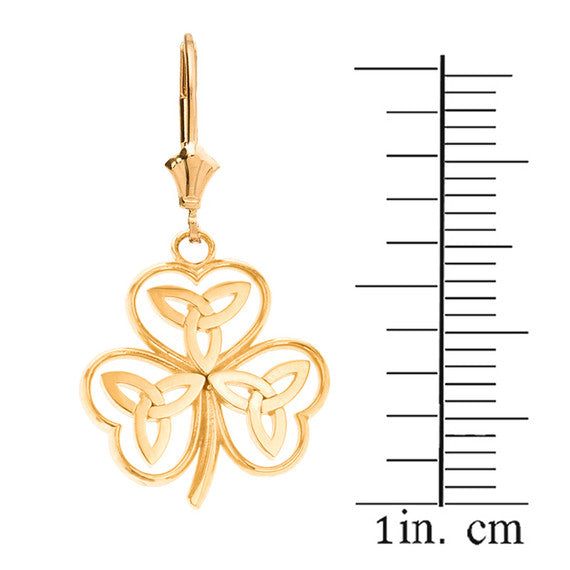 Celtic Trinity Knot Shamrock Drop Earring Set(Available In Yellow/Rose/White Gold)