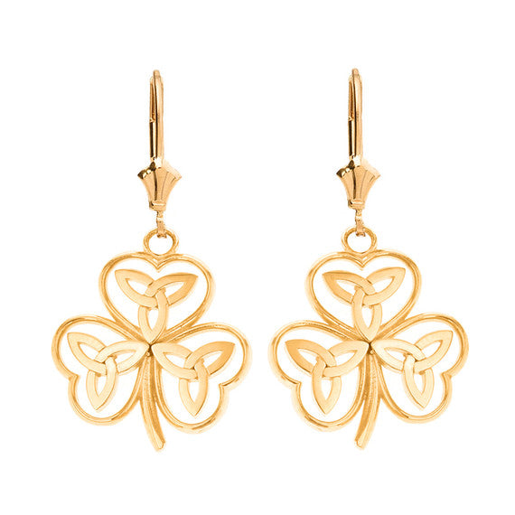 Celtic Trinity Knot Shamrock Drop Earring Set(Available In Yellow/Rose/White Gold)