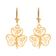 Celtic Trinity Knot Shamrock Drop Earring Set(Available In Yellow/Rose/White Gold)