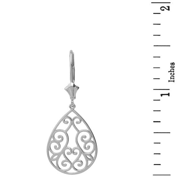 Sterling Silver Filigree Swirl Heart Teardrop Drop Earring Set