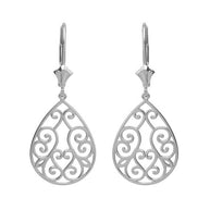 Sterling Silver Filigree Swirl Heart Teardrop Drop Earring Set