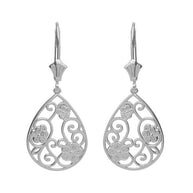 Filigree Teardrop Floral Drop Earring Set(Available in Yellow/Rose/White Gold)