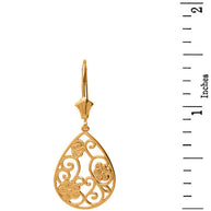 Filigree Teardrop Floral Drop Earring Set(Available in Yellow/Rose/White Gold)