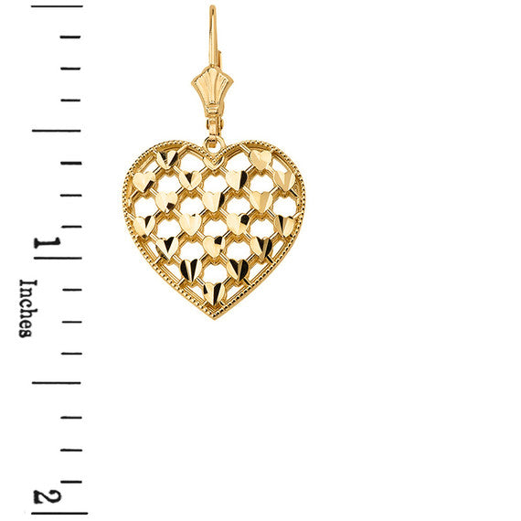 Double Layered Woven Hearts Filigree Heart Shaped Drop Earring Set(Available in Yellow/Rose/White Gold)