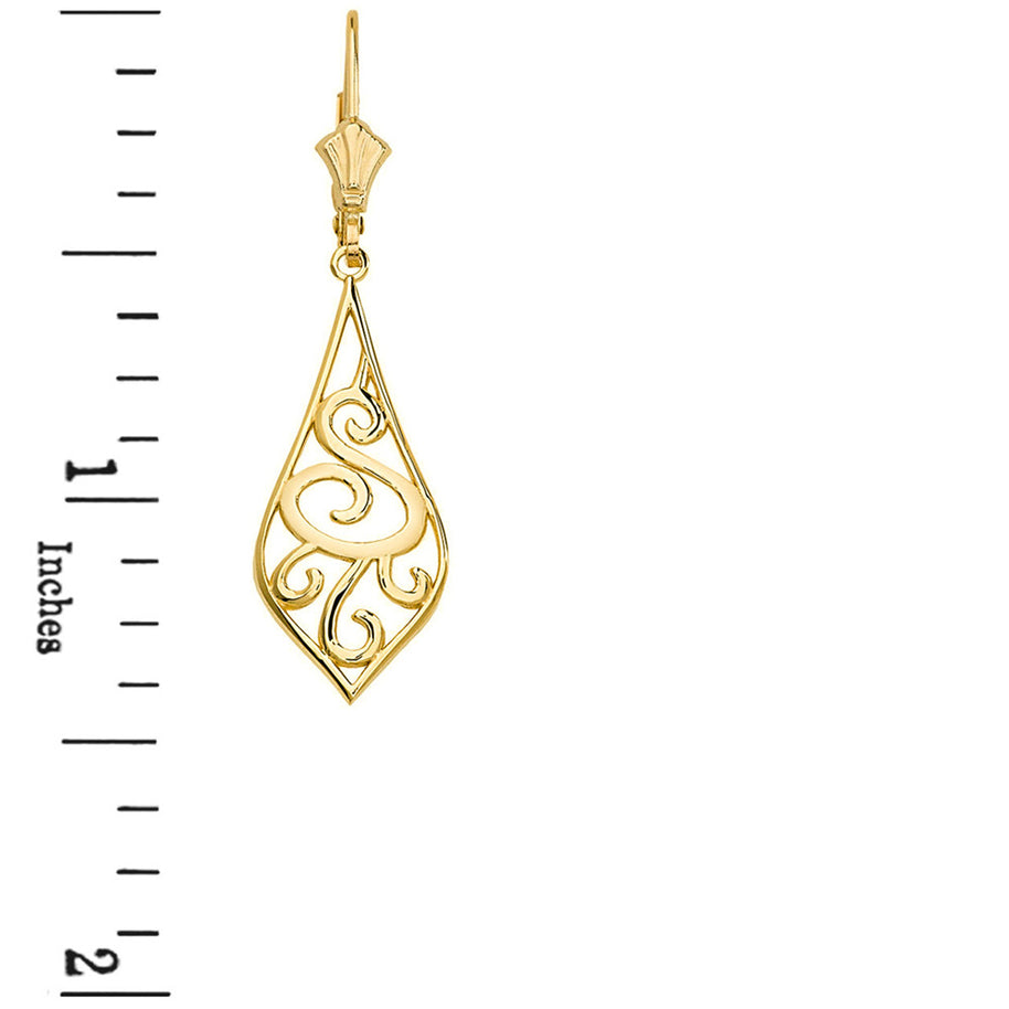 Solid Gold Teardrop Filigree Tribal Drop Earring Set 1.42