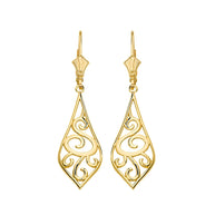 Solid Gold Teardrop Filigree Tribal Drop Earring Set 1.42