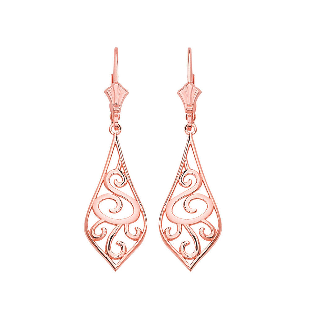 Solid Gold Teardrop Filigree Tribal Drop Earring Set 1.42