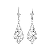Solid Gold Teardrop Filigree Tribal Drop Earring Set 1.67
