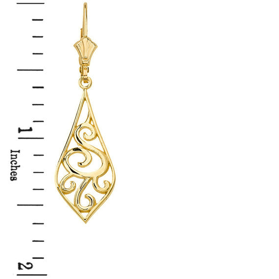 Solid Gold Teardrop Filigree Tribal Drop Earring Set 1.67