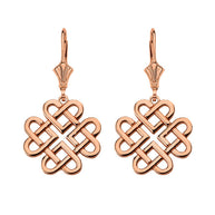 14K Solid Rose Gold Woven Celtic Hearts Drop Earring Set