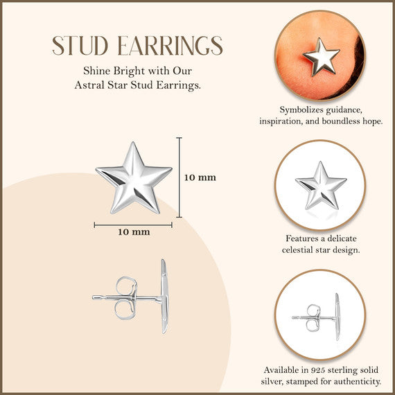 .925 Sterling Silver Star Shape Stud Earrings