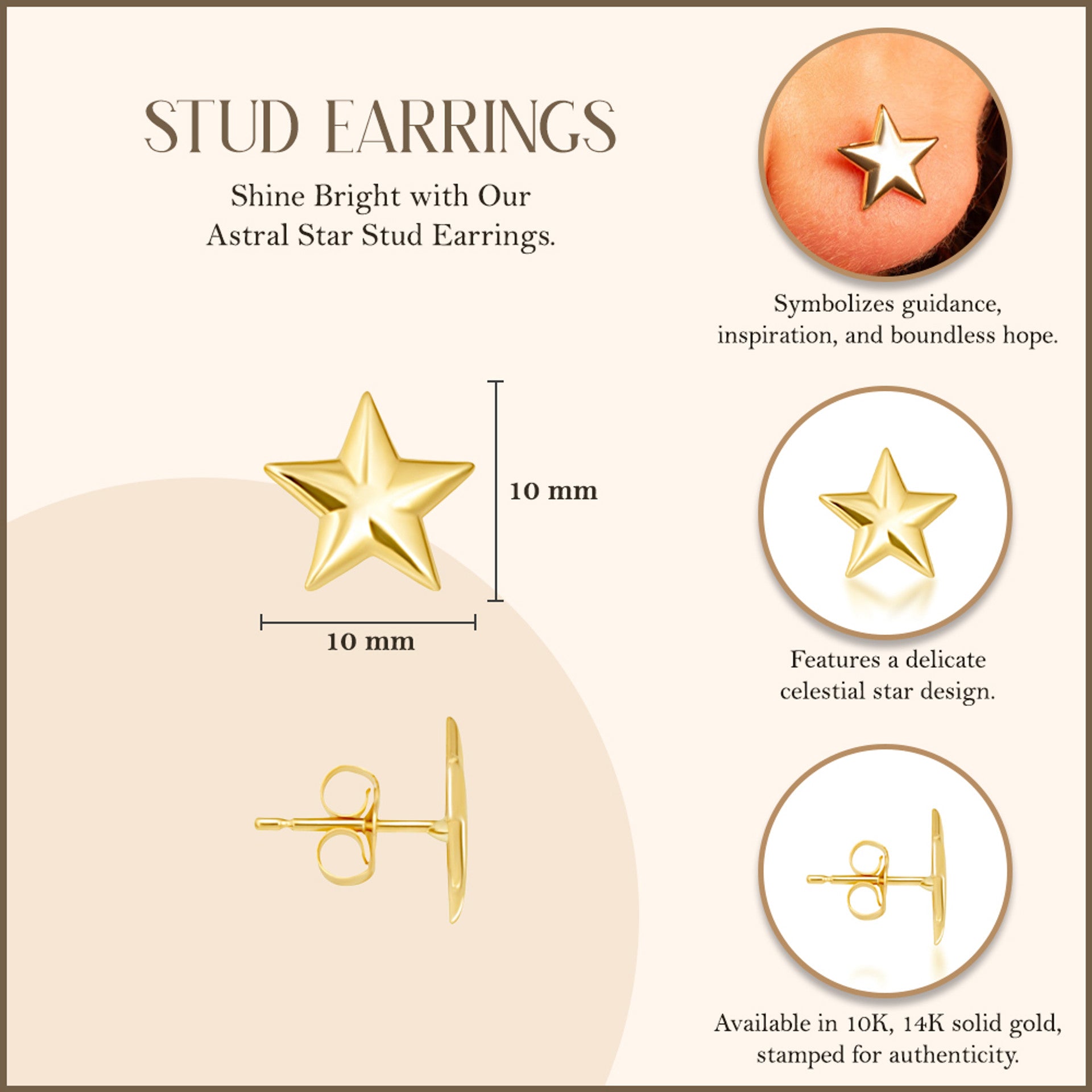 Yellow Gold Star Shape Stud Earrings