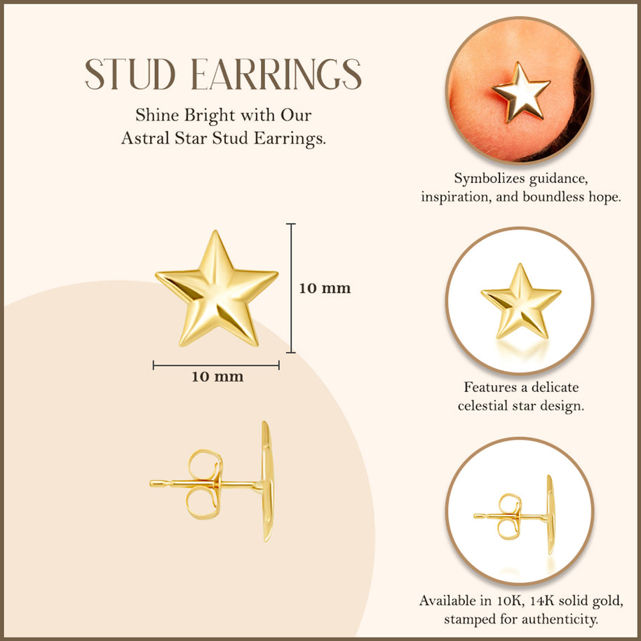 Yellow Gold Star Shape Stud Earrings
