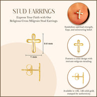 Yellow Gold Religious Cross Milgrain Stud Earrings