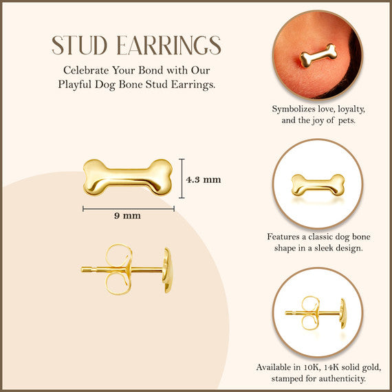 Yellow Gold Dog Bone Stud Earrings