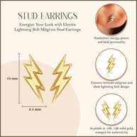 Yellow Gold Lightning Bolt Electric Milgrain Stud Earrings
