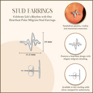 .925 Sterling Silver Heartbeat Pulse Milgrain Stud Earrings