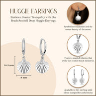 .925 Sterling Silver Beach Seashell Drop Huggie Hoop Earrings