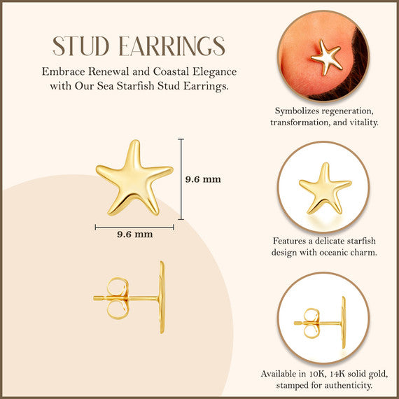 Yellow Gold Sea Starfish Stud Earrings