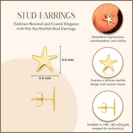 Yellow Gold Sea Starfish Stud Earrings
