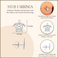 .925 Sterling Silver Marine Sea Turtle Stud Earrings