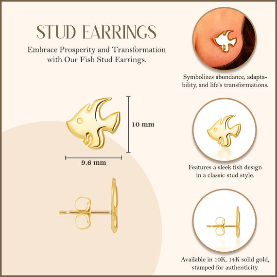 Yellow Gold Fish Stud Earrings