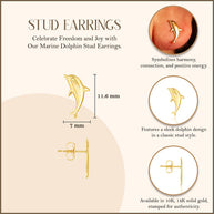 Yellow Gold Marine Dolphin Stud Earrings