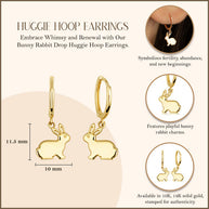 Yellow Gold Bunny Rabbit Drop Huggie Hoop Earrings