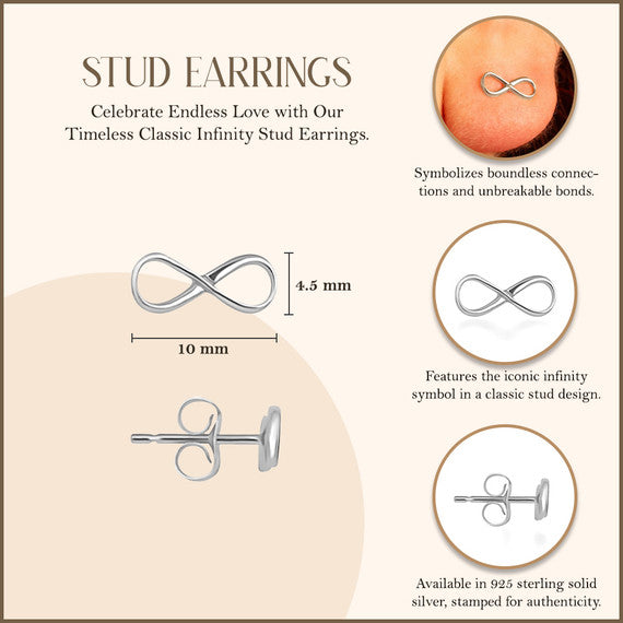.925 Sterling Silver Classic Infinity Stud Earrings