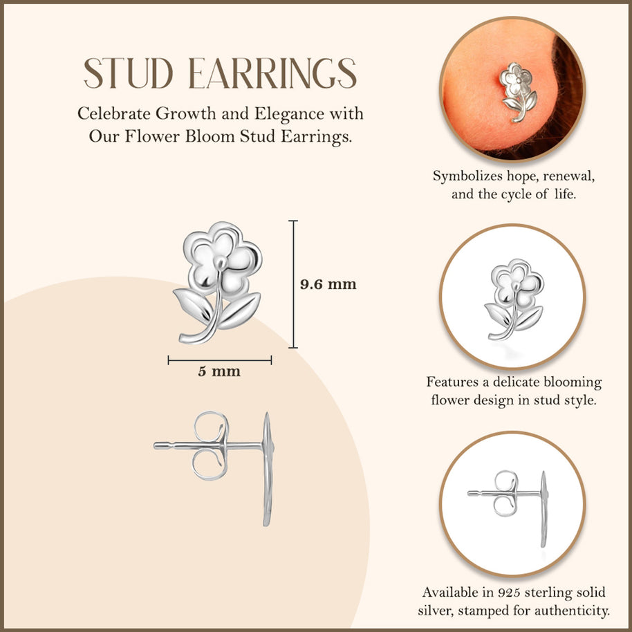 .925 Sterling Silver Flower Daisy Stud Earrings