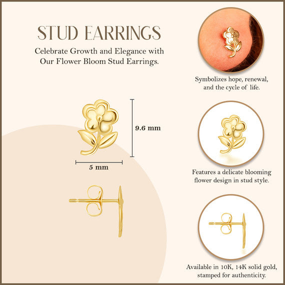Yellow Gold Flower Daisy Stud Earrings