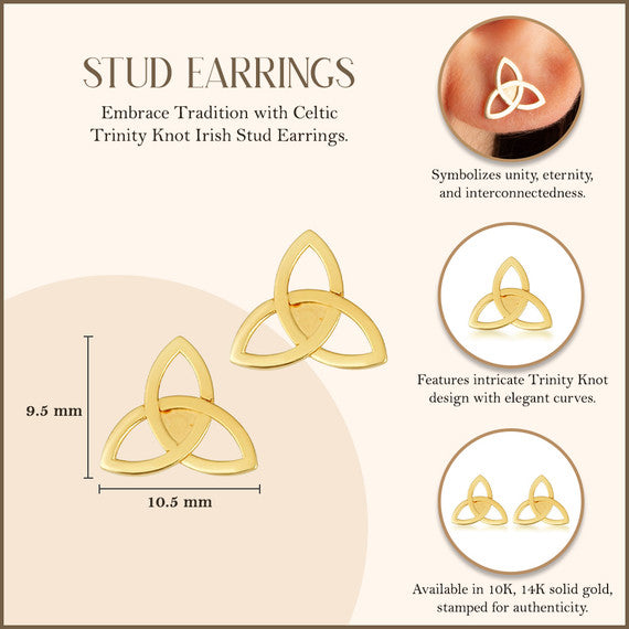 Yellow Gold Celtic Trinity Irish Stud Earrings