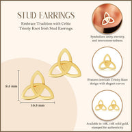 Yellow Gold Celtic Trinity Irish Stud Earrings