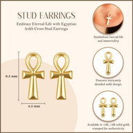 Yellow Gold Egyptian Ankh Cross Stud Earrings