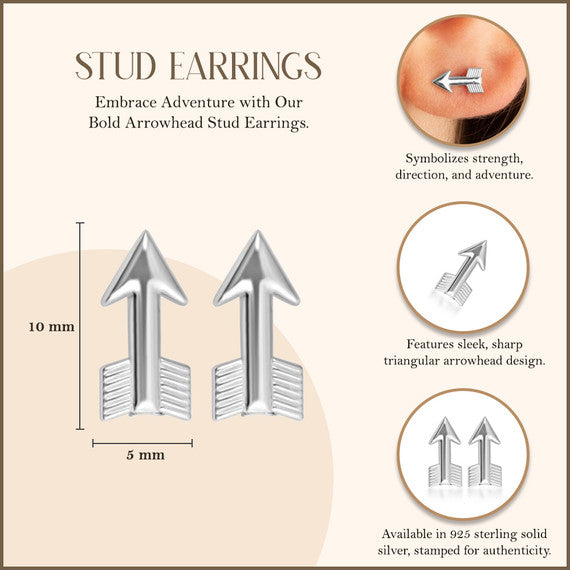 .925 Sterling Silver Arrowhead Stud Earrings