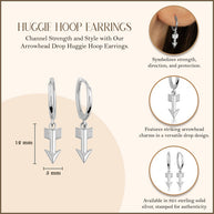 .925 Sterling Silver Arrowhead Drop Huggie Hoop Earrings