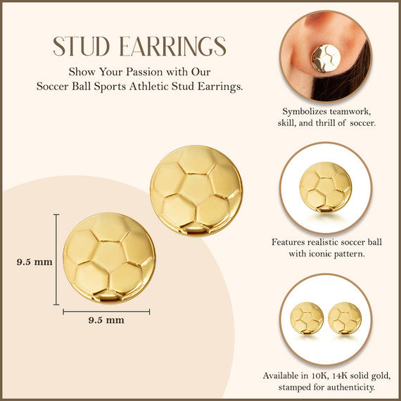 Yellow Gold Soccer Ball Sports Athletic Stud Earrings