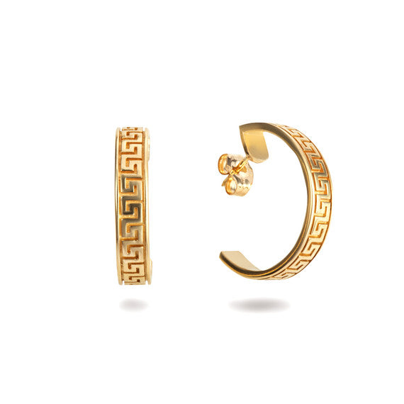 Yellow Gold Greek Key Hoop Earrings