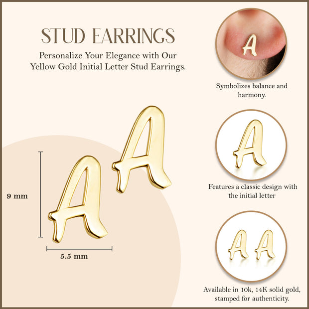 Yellow Gold Letter "A-Z" Initial Personalized Stud Earrings