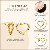Yellow Gold Heart Crown of Thorns Jesus Christ Stud Earrings (Available in Small/Large)
