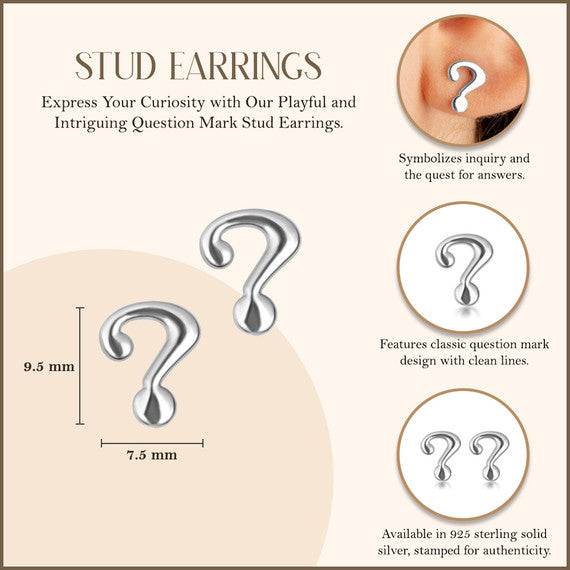 .925 Sterling Silver Question Mark Stud Earrings