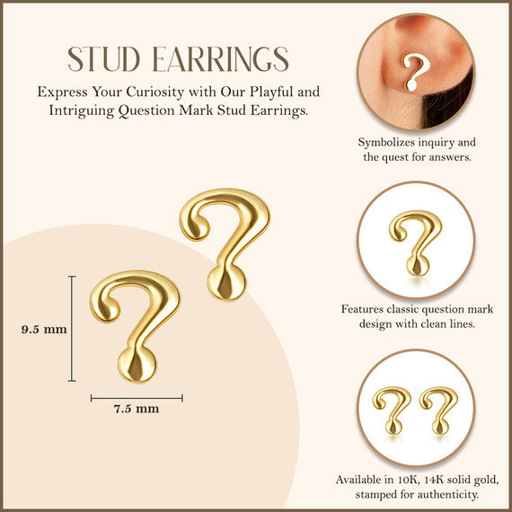 Yellow Gold Question Mark Stud Earrings
