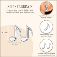 .925 Sterling Silver Eighth Music Note Stud Earrings