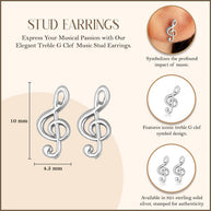 .925 Sterling Silver Treble G Clef Music Note Stud Earrings