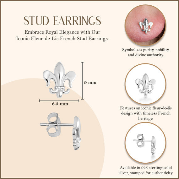 .925 Sterling Silver Fleur-de-Lis French Stud Earrings