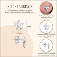 .925 Sterling Silver Fleur-de-Lis French Stud Earrings